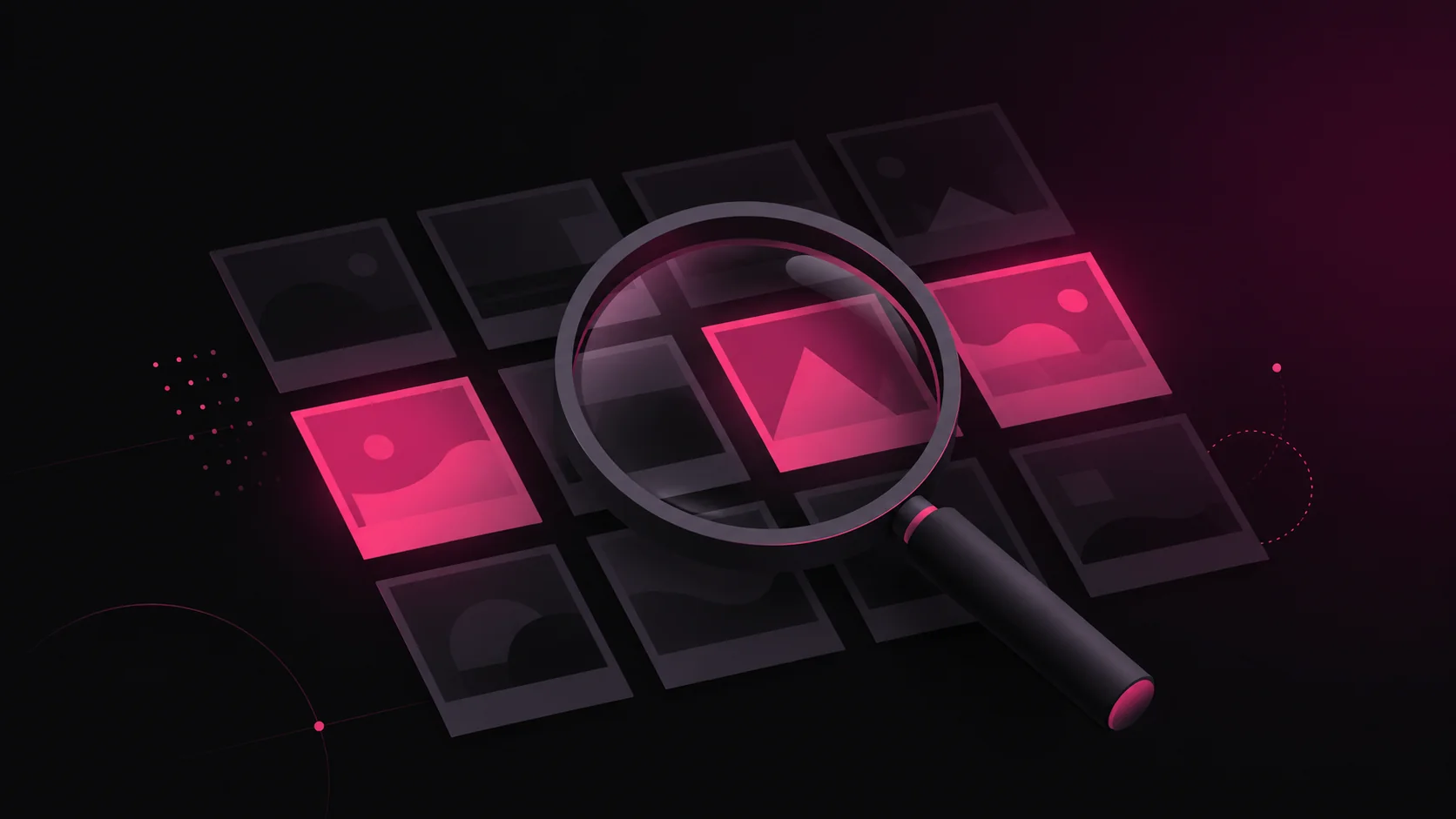 Editorial illustration showing a magnifying glass examining a grid of Instagram posts — visualizing what data is public versus what stays gated